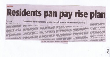 Newspaper Clipping, Residents pan pay rise plan, 12/04/2017
