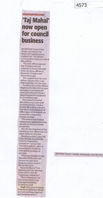 Newspaper Clipping, Diamond Valley Leader, 'Taj Mahal' now open for council business, 26/04/2017