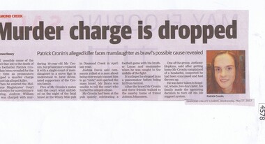 Newspaper Clipping, Diamond Valley Leader, Murder charge is dropped, 17/05/2017
