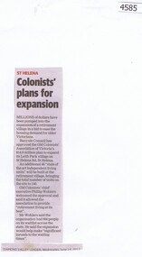 Newspaper Clipping, Diamond Valley Leader, Colonists' plans for expansion, 14/06/2017