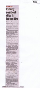 Newspaper Clipping, Diamond Valley Leader, Elderly resident dies in house fire, 14/06/2017