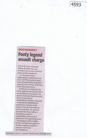 Newspaper Clipping, Diamond Valley Leader, Footy legend assault charge, 28/06/2017