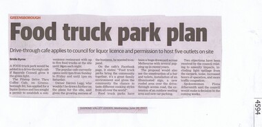 Newspaper Clipping, Diamond Valley Leader, Food truck park plan, 28/06/2017