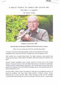 Article, A Special fanfare for Howard John Cornish OAM, by Rosie Bray, 14/04/2017