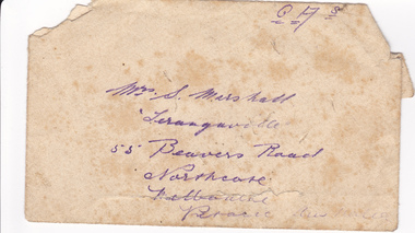 Photograph - Digital image, Charles Marshall et al, Envelope sent by Charles to his mother, 1918_