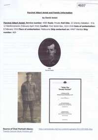 Document, David Amiet et al, Percival Albert Amiet and family information, by David Amiet, 1881o