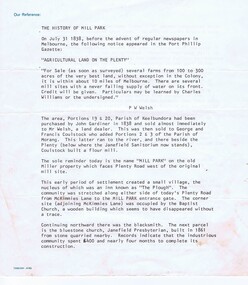 Article, The History of Mill Park, 31/07/1838