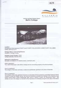 Document, Graeme Butler & Associates et al, Bell's Cottage [Happy Hollow]: Victorian Heritage database report, 26/02/2017