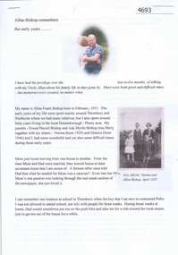 Oral History, Dawn Bennetts (nee Petts) et al, Allan Bishop remembers the early years. Interview by Dawn Bennetts, 1931o