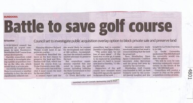 Newspaper Clipping, Diamond Valley Leader, Battle to save golf course, 05/07/2017