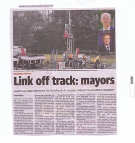 Newspaper Clipping, Diamond Valley Leader, Link off track: mayors, 09/08/2017