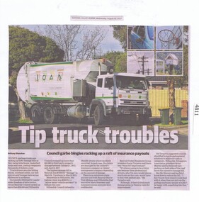 Newspaper Clipping, Diamond Valley Leader, Tip truck troubles, 16/08/2017