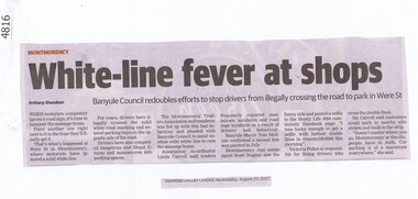 Newspaper Clipping, Diamond Valley Leader, White line fever at Were Street Shops, 23/08/2017