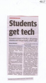 Newspaper Clipping, Students get tech, 23/08/2017