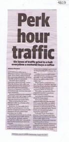 Newspaper Clipping, Diamond Valley Leader, Perk hour traffic, 30/08/2017