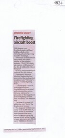 Newspaper Clipping, Diamond Valley Leader, Firefighting aircraft boost, 13/09/2017