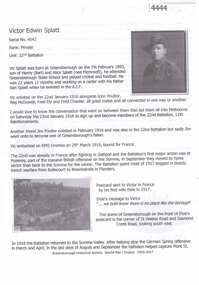 Article, Greensborough Historical Society et al, Victor Edwin Splatt, 1914-1918