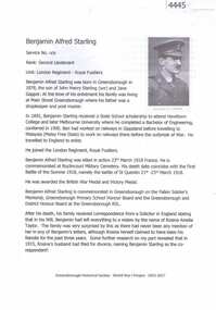 Article, Greensborough Historical Society et al, Benjamin Alfred Starling, 1914-1918