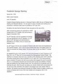 Article, Greensborough Historical Society et al, Frederick George Starling, 1914-1918