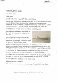 Article, Greensborough Historical Society et al, William James Stock, 1914-1918