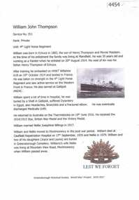 Article, Greensborough Historical Society et al, William John Thompson, 1914-1918