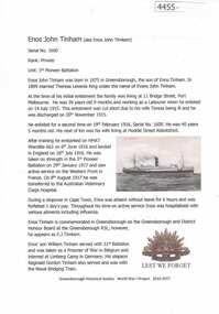 Article, Greensborough Historical Society et al, Enos John Tinham [Timkem], 1914-1918