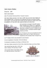 Article, Greensborough Historical Society et al, John Henry Wailes, 1914-1918