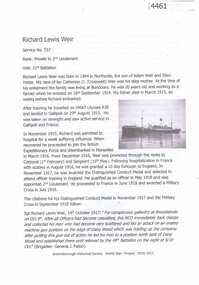 Article, Greensborough Historical Society et al, Richard Lewis Weir, 1914-1918