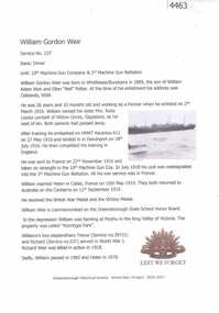 Article, Greensborough Historical Society et al, William Gordon Weir, 1914-1918