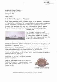 Article, Greensborough Historical Society et al, Frank Hedley Winsor, 1914-1918