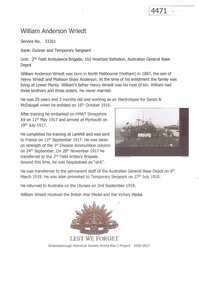 Article, Greensborough Historical Society et al, William Anderson Wriedt, 1914-1918