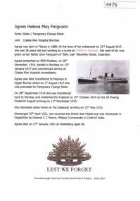 Article, Greensborough Historical Society et al, Agnes Helena May Ferguson, 1914-1918