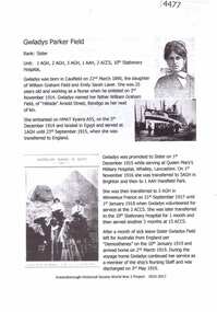 Article, Greensborough Historical Society et al, Gwladys Parker Field, 1914-1918
