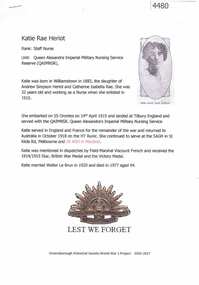 Article, Greensborough Historical Society et al, Katie Rae Heriot, 1914-1918