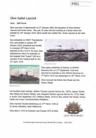 Article, Greensborough Historical Society et al, Olive Isabel Laycock, 1914-1918