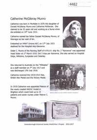 Article, Greensborough Historical Society et al, Catherine McGileray Munro, 1914-1918