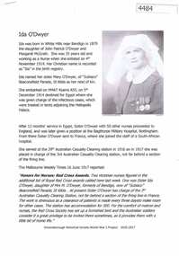 Article, Greensborough Historical Society et al, Ida O'Dwyer, 1914-1918