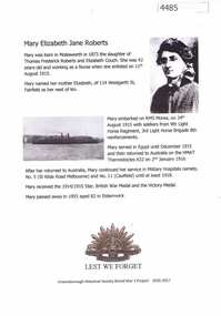 Article, Greensborough Historical Society et al, Mary Elizabeth Jane Roberts, 1914-1918
