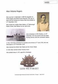 Article, Greensborough Historical Society et al, Alice Victoria Rogers, 1914-1918