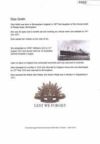 Article, Greensborough Historical Society et al, Eliza Smith, 1914-1918