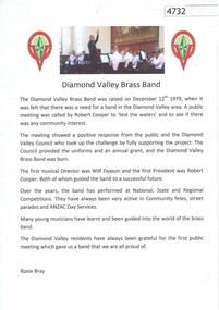 Article, Rosalie Bray, Diamond Valley Brass Band, by Rosie Bray, 1979_