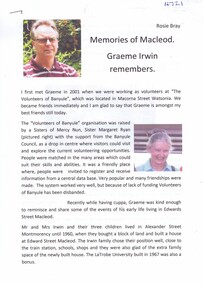 Oral History, Rosalie Bray, Memories of Macleod: Graeme Irwin remembers, by Rosie Bray, 1960o