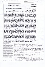 Newspaper Clipping, Cemetery Sites: Greensborough Selected, 1901, 27/09/1901