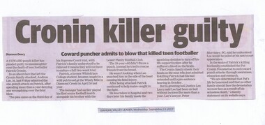 Newspaper Clipping, Diamond Valley Leader, Cronin killer guilty, 13/09/2017