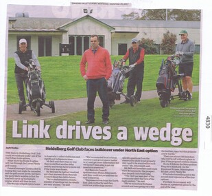 Newspaper Clipping, Diamond Valley Leader, Link drives a wedge, 20/09/2017