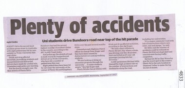 Newspaper Clipping, Diamond Valley Leader, Plenty of accidents, 27/09/2017