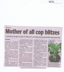 Newspaper Clipping, Diamond Valley Leader, Mother of all cop blitzes, 27/09/2017