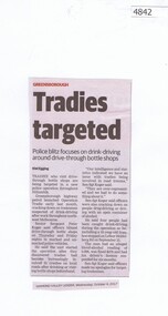 Newspaper Clipping, Diamond Valley Leader, Tradies targeted, 04/10/2017