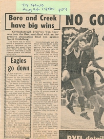 Newspaper Clipping, Diamond Valley Leader, Boro and Creek have big wins, 26/08/1980