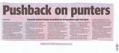 Newspaper Clipping, Diamond Valley Leader, Pushback on punters, 11/10/2017